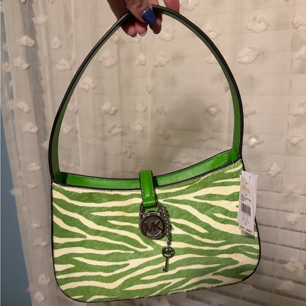 Michael Kors Green and White Zebra Print Shoulder Bag